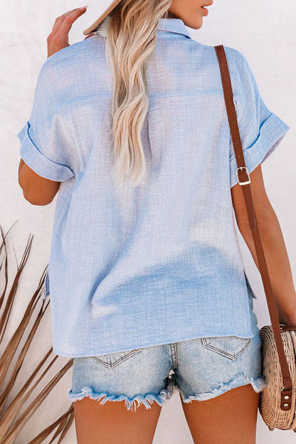 Blusas casuales de moda con cuello vuelto y parches lisos (3 colores)