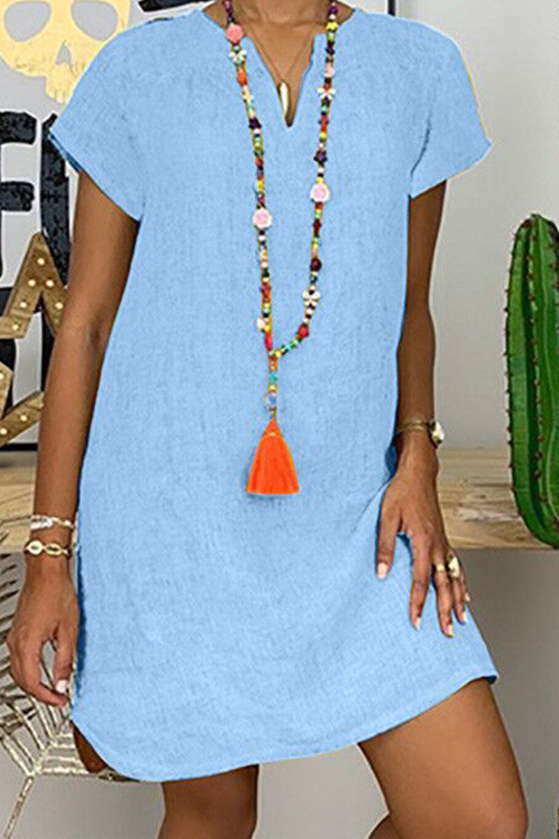 Vestidos casuales de moda con cuello en V y falda farol (8 colores)