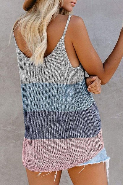 Fashion Street Striped Patchwork U Neck Tops(11 Colors)