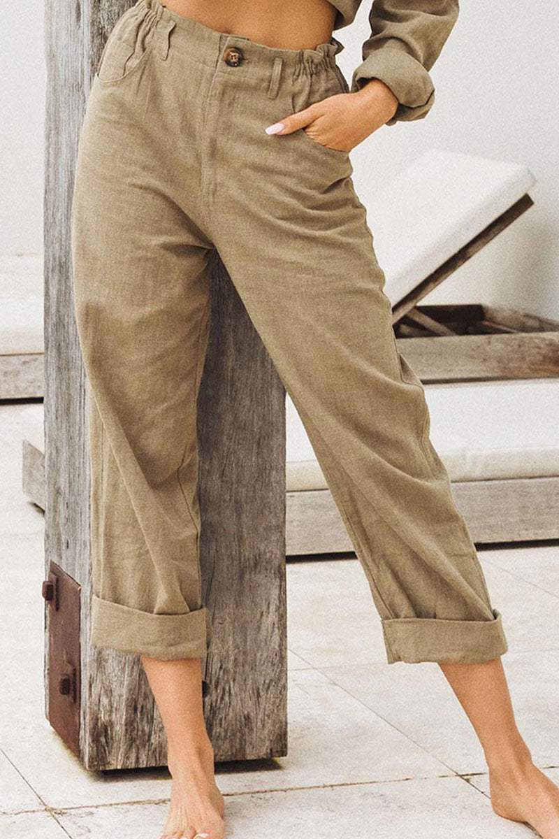 Casual Solid Patchwork Loose High Waist Straight Bottoms(4 Colors)