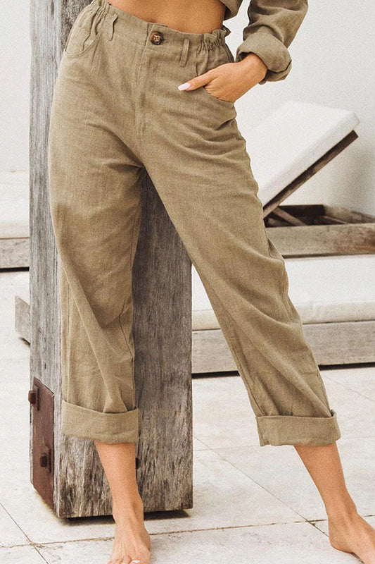 Pantalones rectos de cintura alta, sueltos, informales, con parches sólidos (4 colores)