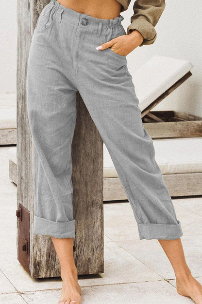 Casual Solid Patchwork Loose High Waist Straight Bottoms(4 Colors)