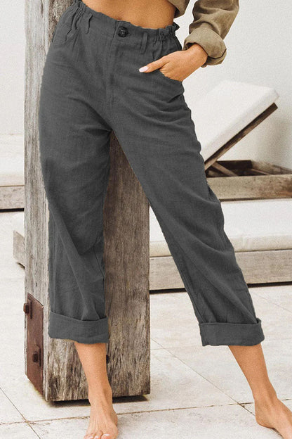 Casual Solid Patchwork Loose High Waist Straight Bottoms(4 Colors)