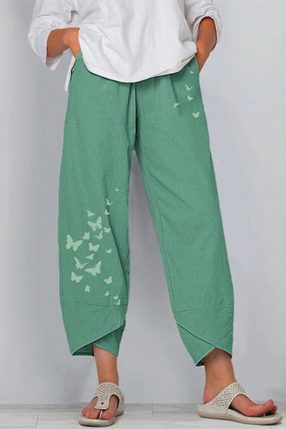 Capris con estampado de mariposas, holgados, de cintura media y pierna ancha, con estampado de posicionamiento