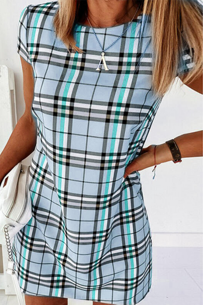 Elegantes vestidos básicos de rayas a cuadros con cuello redondo (6 colores)