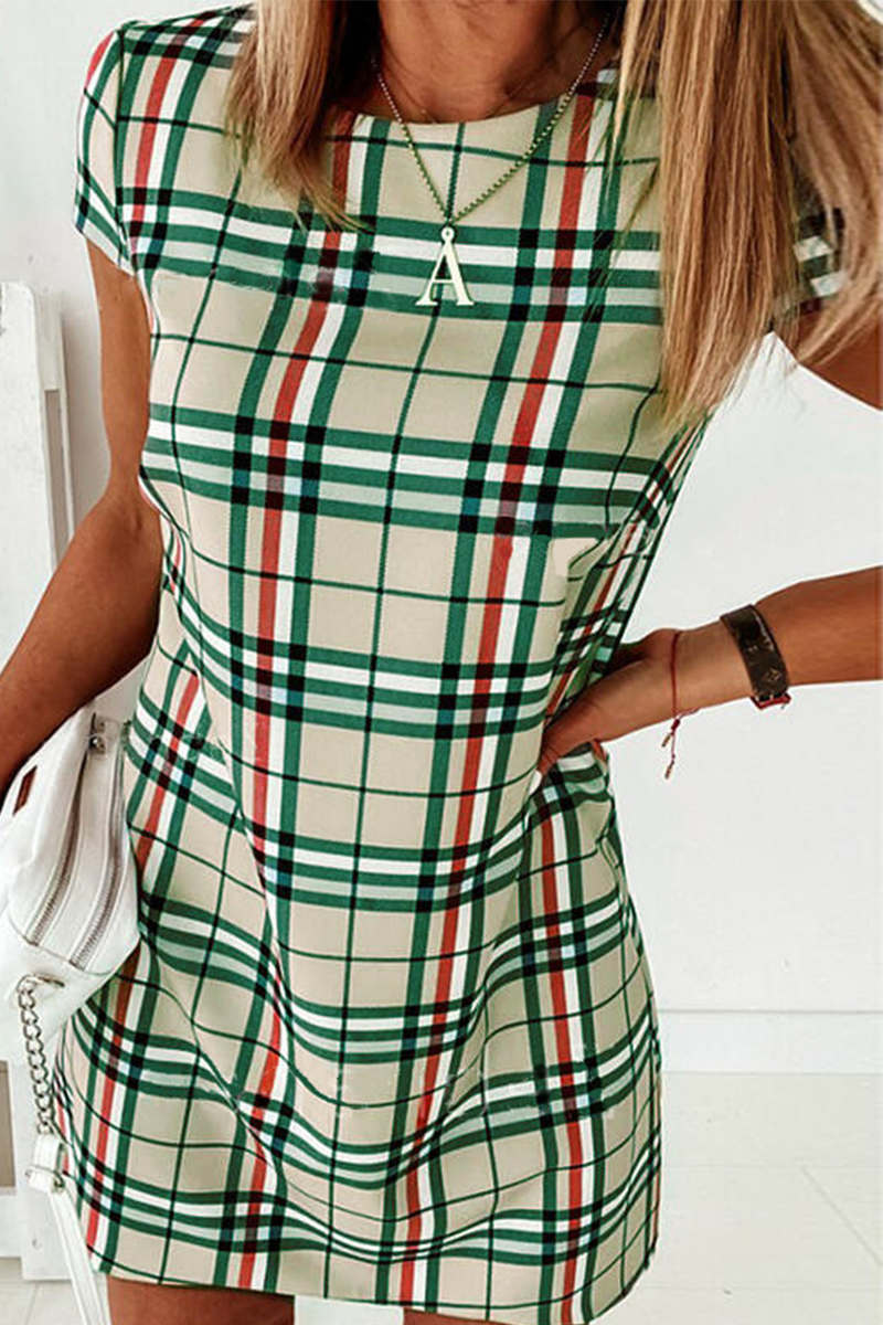 Elegantes vestidos básicos de rayas a cuadros con cuello redondo (6 colores)