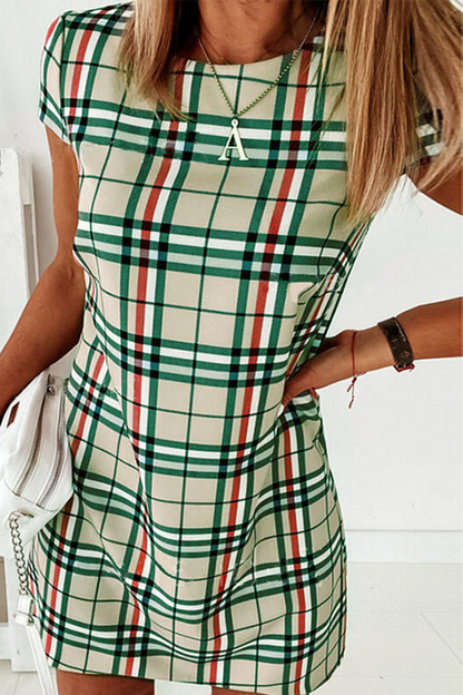 Elegantes vestidos básicos de rayas a cuadros con cuello redondo (6 colores)