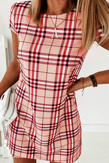 Elegantes vestidos básicos de rayas a cuadros con cuello redondo (6 colores)