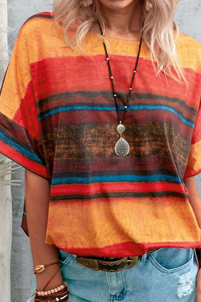 Camisetas informales de cuello redondo con diseño de patchwork y cambio gradual (7 colores)