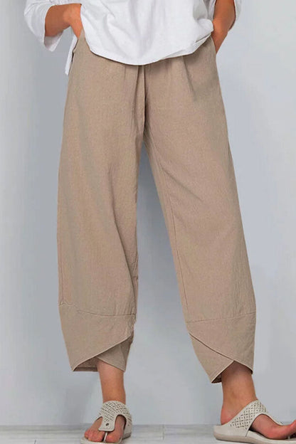 Fashion Casual Solid Pocket Loose High Waist Pencil Bottoms(9 colors)