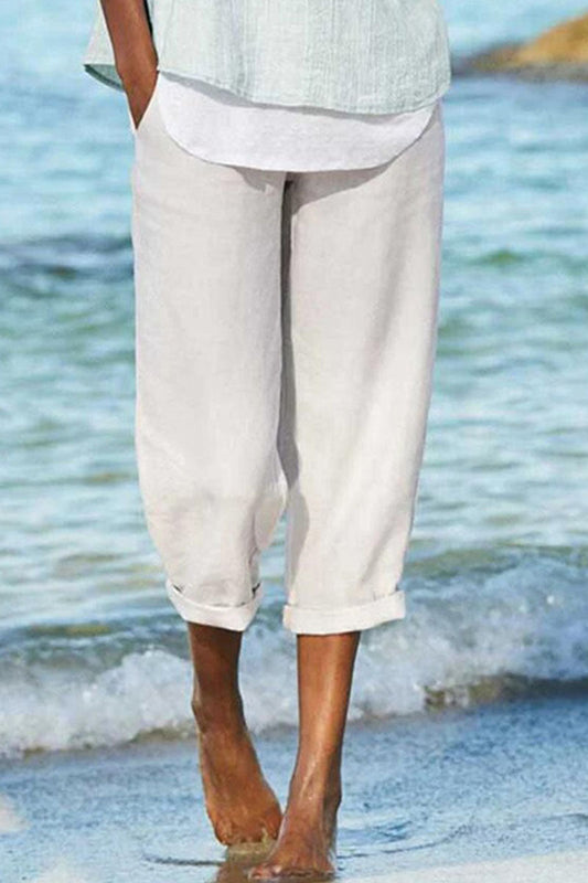 Pantalones casuales de moda con bolsillos sólidos y pierna ancha y sueltos