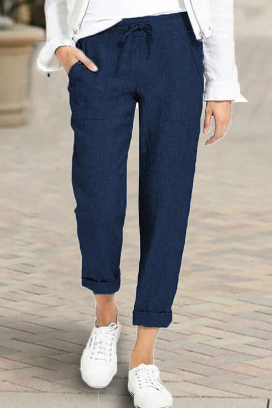 Pantalones rectos de cintura alta con bolsillos lisos, casuales y de moda (4 colores)