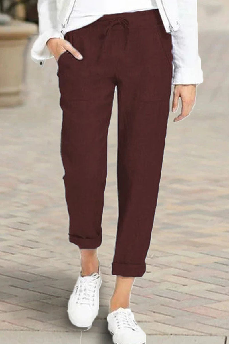 Pantalones rectos de cintura alta con bolsillos lisos, casuales y de moda (4 colores)