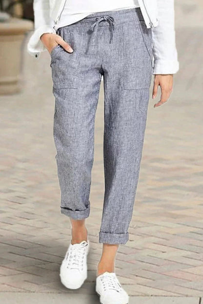 Pantalones rectos de cintura alta con bolsillos lisos, casuales y de moda (4 colores)