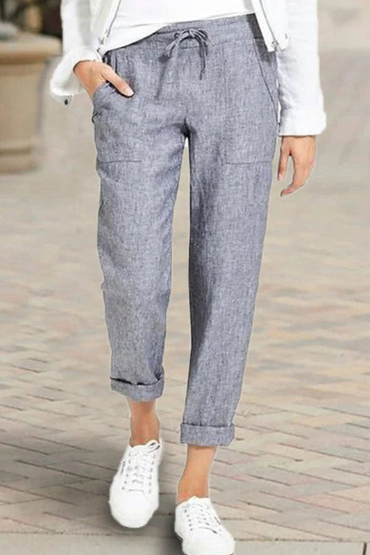 Pantalones rectos de cintura alta con bolsillos lisos, casuales y de moda (4 colores)
