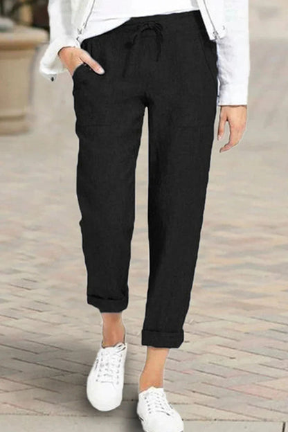 Pantalones rectos de cintura alta con bolsillos lisos, casuales y de moda (4 colores)