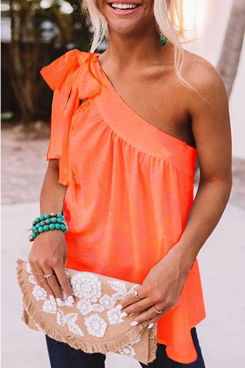 Tops de un solo hombro lisos y dulces de moda (5 colores)