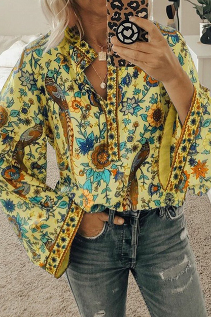 Blusas de cuello mandarín con botones y patchwork con estampado urbano (9 colores)
