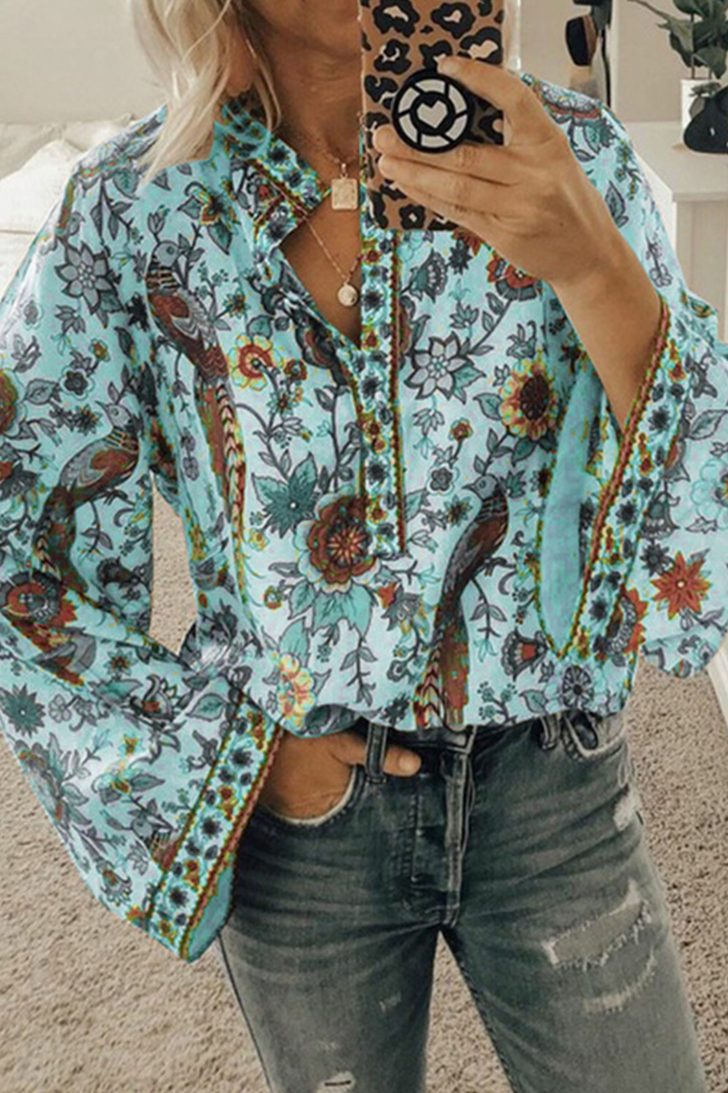 Blusas de cuello mandarín con botones y patchwork con estampado urbano (9 colores)