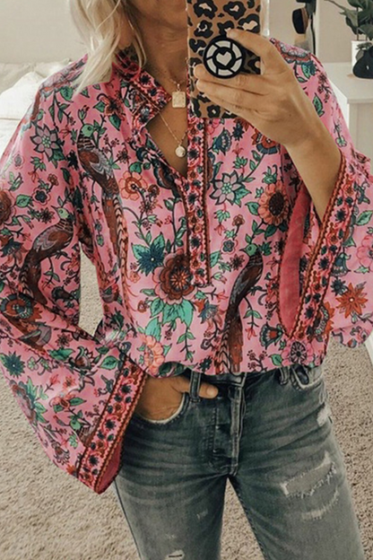 Blusas de cuello mandarín con botones y patchwork con estampado urbano (9 colores)