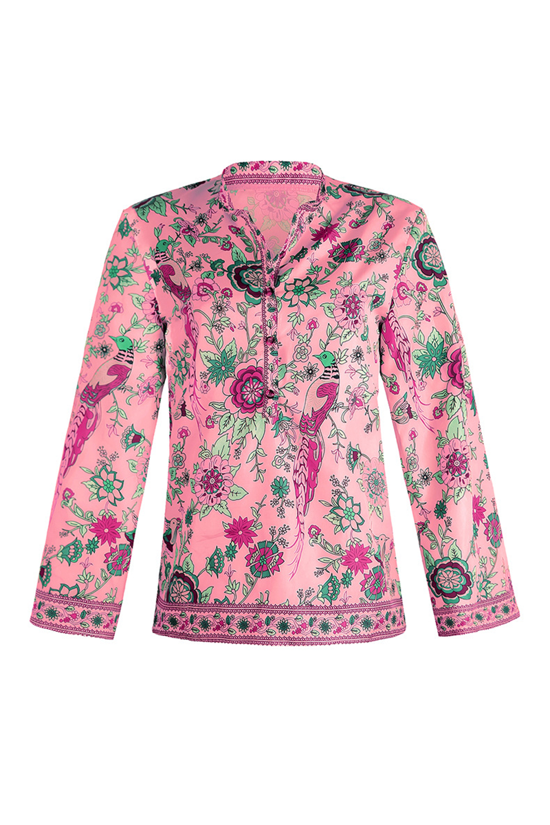 Blusas de cuello mandarín con botones y patchwork con estampado urbano (9 colores)