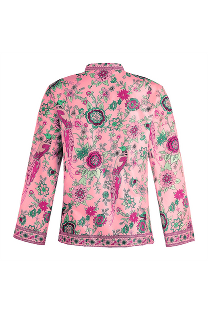Blusas de cuello mandarín con botones y patchwork con estampado urbano (9 colores)