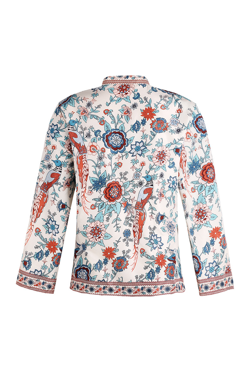 Blusas de cuello mandarín con botones y patchwork con estampado urbano (9 colores)