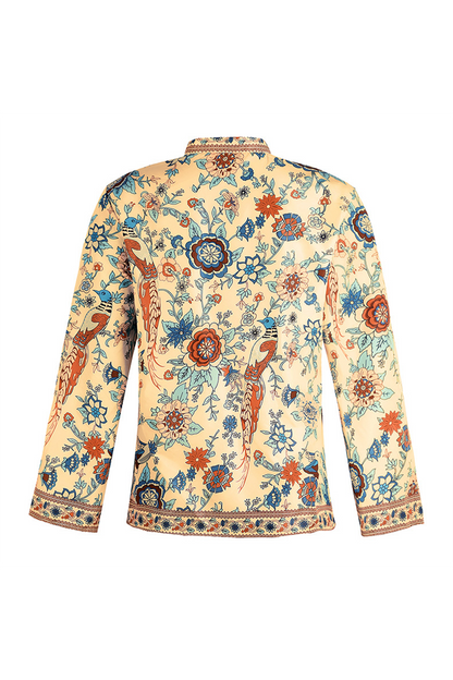 Blusas de cuello mandarín con botones y patchwork con estampado urbano (9 colores)