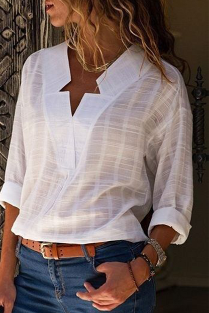 Elegantes blusas de cuello en V con patchwork sólido