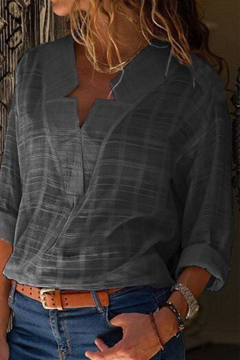 Elegantes blusas de cuello en V con patchwork sólido