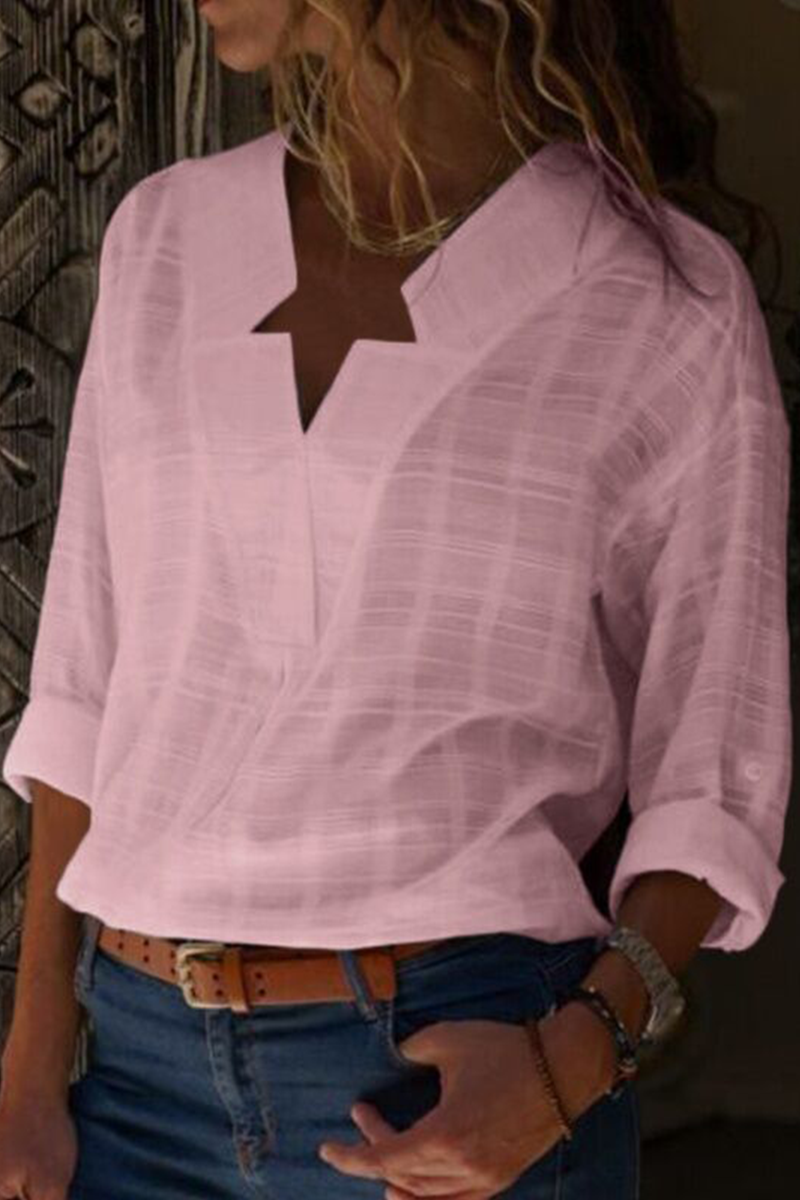 Elegantes blusas de cuello en V con patchwork sólido