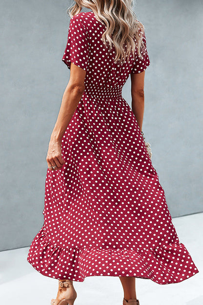Fashion Street Polka Dot Patchwork V Neck Irregular Dresses