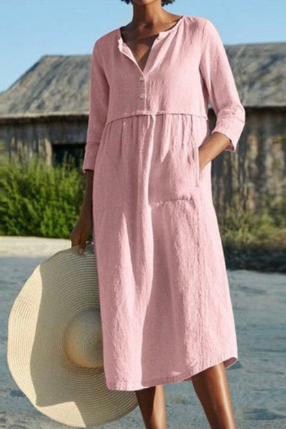 Vestidos casuales de moda con cuello redondo, de patchwork sólido y corte A