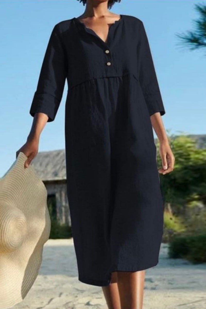 Vestidos casuales de moda con cuello redondo, de patchwork sólido y corte A