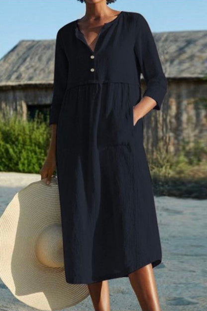 Vestidos casuales de moda con cuello redondo, de patchwork sólido y corte A