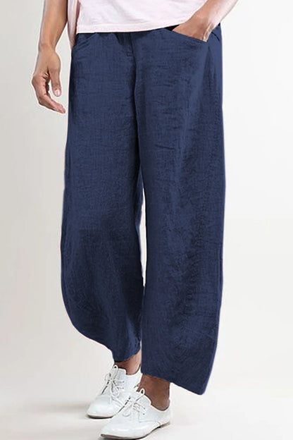 Pantalones casuales de moda con bolsillos sólidos, sueltos, de cintura media y pierna ancha (5 colores)