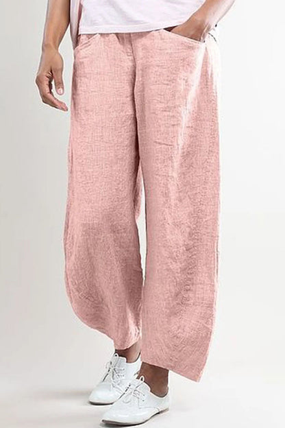 Pantalones casuales de moda con bolsillos sólidos, sueltos, de cintura media y pierna ancha (5 colores)