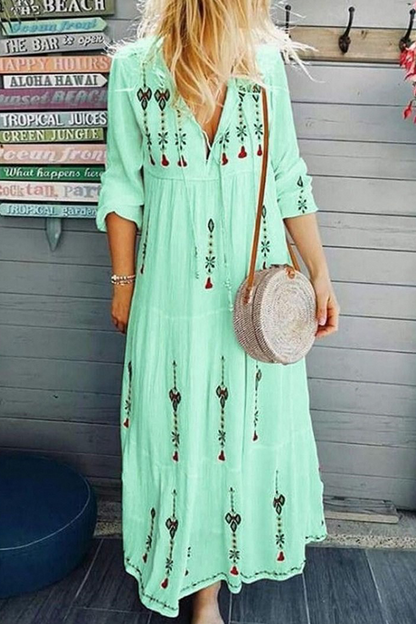 Vestidos casuales con estampado de frenillo dividido, escote en V y falda pastel (4 colores)