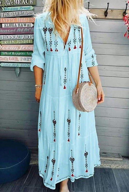 Vestidos casuales con estampado de frenillo dividido, escote en V y falda pastel (4 colores)