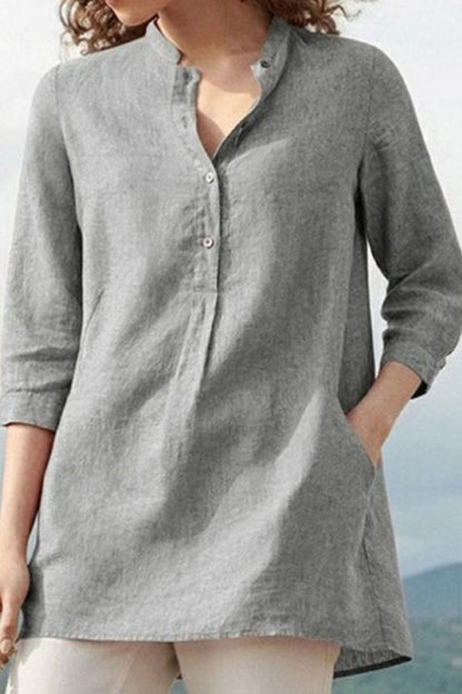Blusa informal de cuello mandarín con parches lisos a la moda (3 colores)