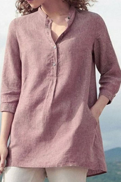 Blusa informal de cuello mandarín con parches lisos a la moda (3 colores)