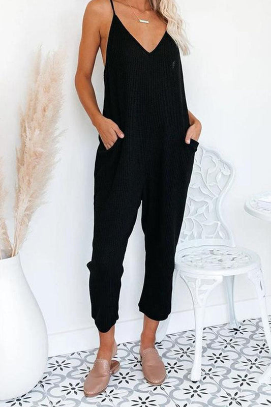 Mono holgado de moda urbana con cuello en V y bolsillos lisos (4 colores)