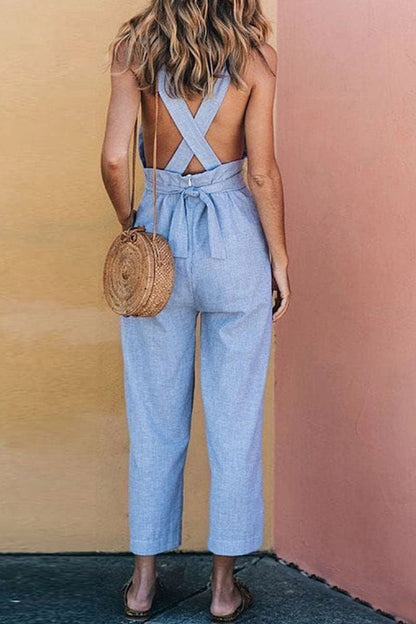 Monos holgados con cuello halter, espalda descubierta y estampados de moda urbana