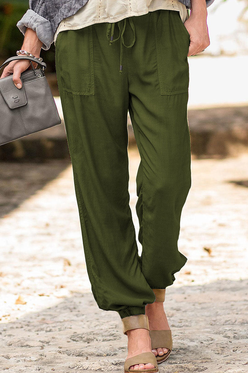 Pantalones de tubo de cintura alta rectos con bolsillos sólidos casuales de moda