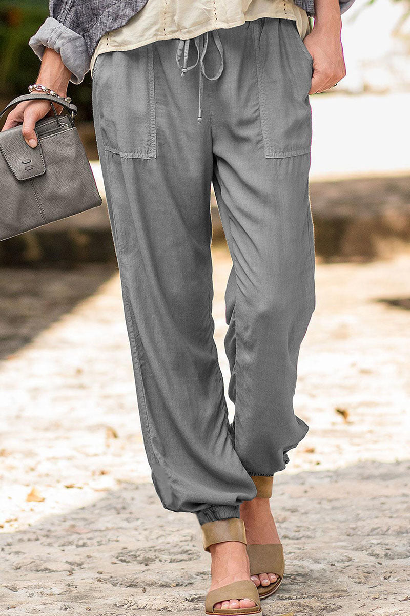 Pantalones de tubo de cintura alta rectos con bolsillos sólidos casuales de moda
