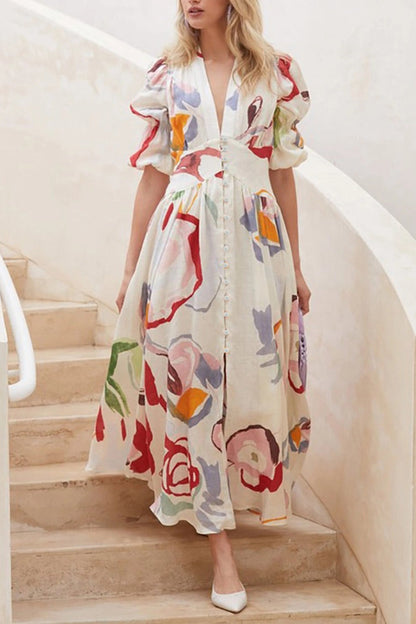 Vestidos estampados de moda con cuello en V dividido y estampado urbano
