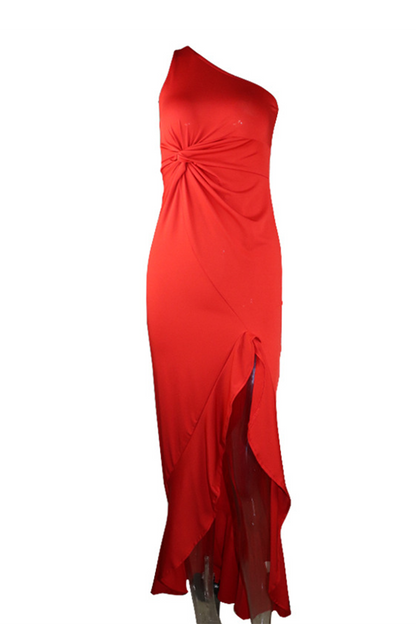 Elegante vestido de noche de un solo hombro con abertura y volantes (8 colores)