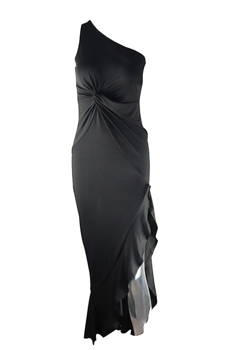 Elegante vestido de noche de un solo hombro con abertura y volantes (8 colores)