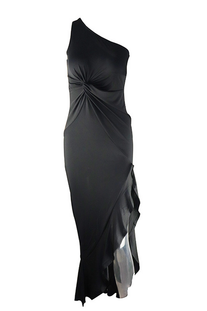 Elegante vestido de noche de un solo hombro con abertura y volantes (8 colores)