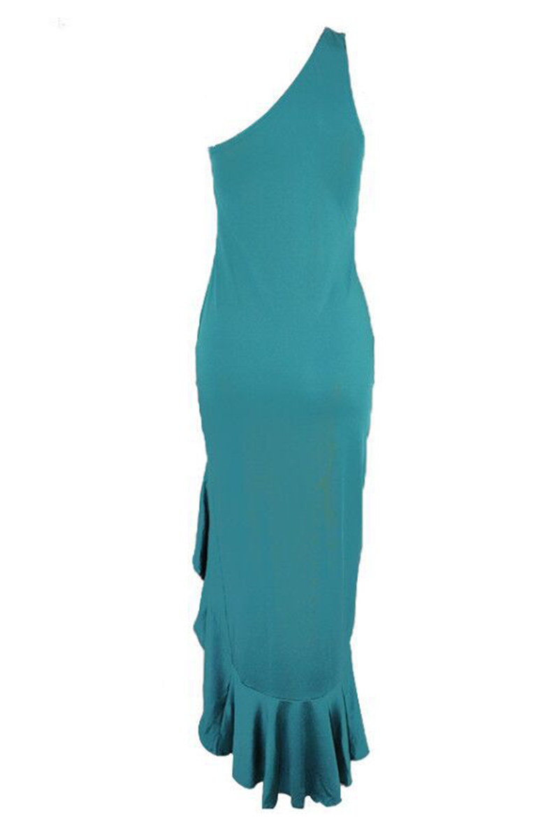 Elegante vestido de noche de un solo hombro con abertura y volantes (8 colores)